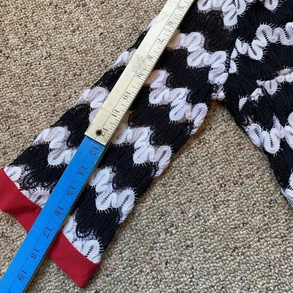 Sandra Darren womens Tunic Dress 12 Black white midi striped red Mesh Party Date - Picture 3 of 7